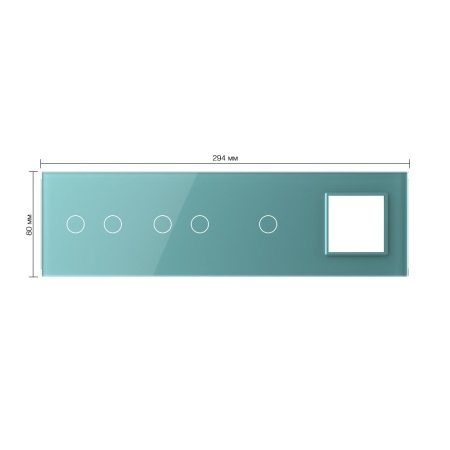 Панель для 3-х сенсорных выключателей и розетки, 5 клавиш (2+2+1), цвет зеленый, стекло Livolo