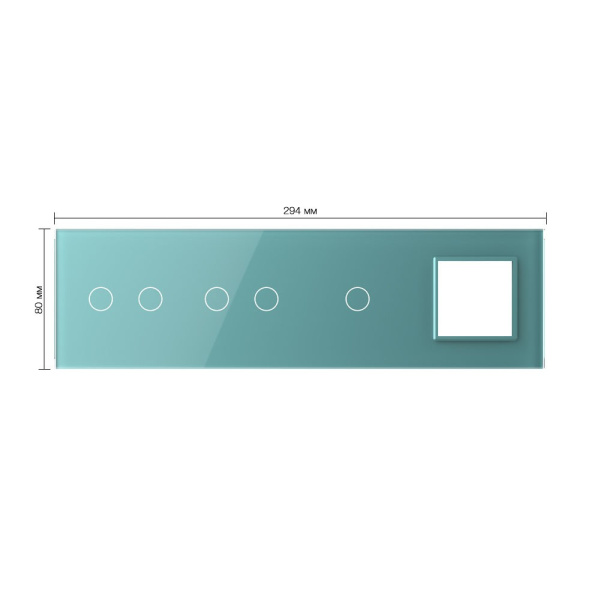 Панель для 3-х сенсорных выключателей и розетки, 5 клавиш (2+2+1), цвет зеленый, стекло Livolo