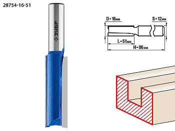 16x51мм, хвостовик 12мм, фреза пазовая прямая, удлиненная ЗУБР