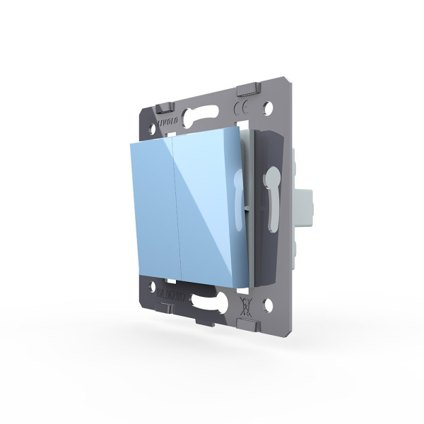 Двухклавишный механический выключатель, цвет синий (механизм) Livolo