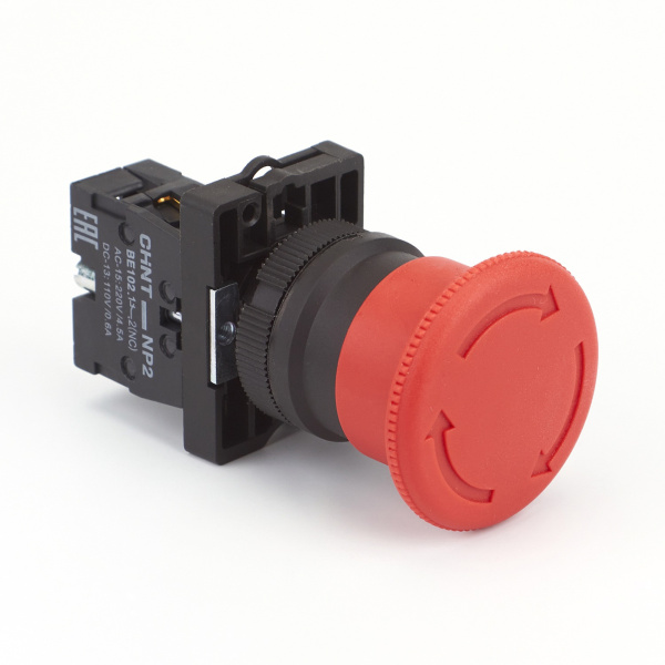 Кнопка управления "Грибок" Φ40мм фиксацией NP2-ES542 без подсветки красная 1НЗ, IP40 (R) CHINT