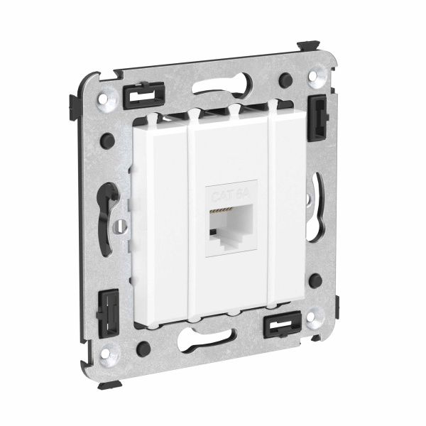 Компьютерная розетка RJ-45 без шторки в стену, кат.6А одинарная, "Avanti", "Белое облако" DKC