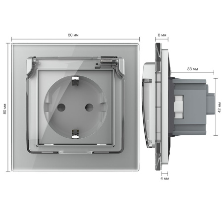 Розетка с крышкой 1 модуль Серая Livolo