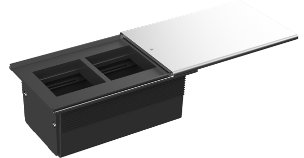 Donel Настольный встраиваемый розеточный блок, сдвижная крышка, 4 мод. (2 мод. 45х45), серебро