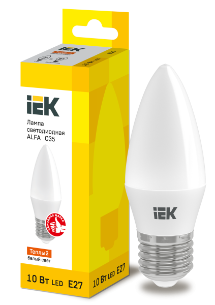 Лампа светодиодная ALFA C35 свеча 10Вт 230В 3000К E27 IEK Лампа светодиодная ALFA C35 свеча 10Вт 230В 3000К E27 IEK