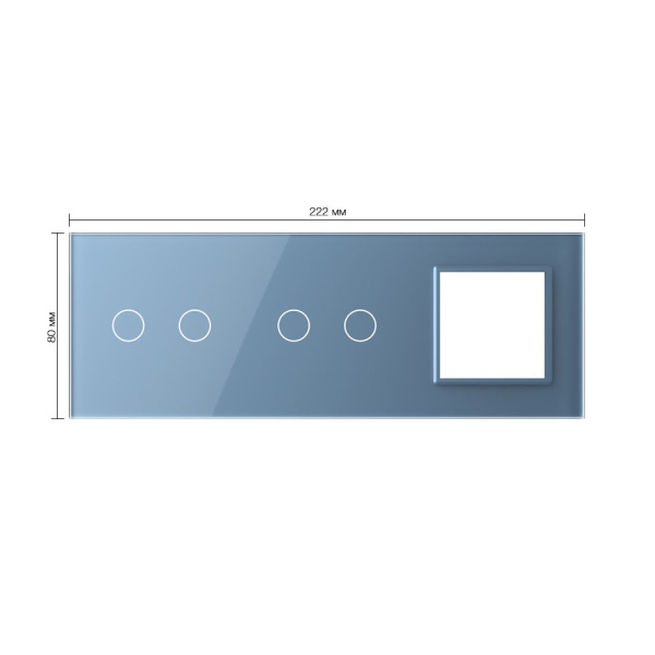 Панель для двух сенсорных выключателей и розетки, 4 клавиши (2+2), цвет синий, стекло Livolo