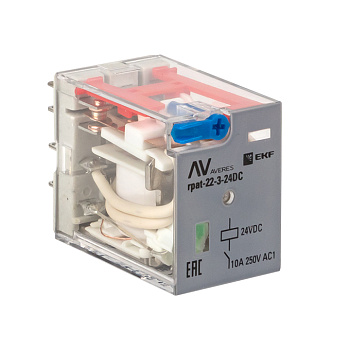 Реле промежуточное с кнопкой и мех, Индикацией RPAt 22/3 10A 24В DC AVERES EKF
