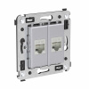 Компьютерная розетка RJ-45 без шторки в стену, кат.6А двойная экранированная, "Avanti", "Закаленная сталь" DKC