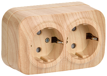 Розетка двухместная ОУ РСш22-3-ХС с з/з и защитной шторкой 16А GLORY сосна IEK