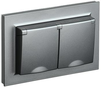 BRITE Розетка 2-местная с з/з с защитными шторками и крышкой 16А в сборе IP44 РСбш12-3-44-БрС сталь  BRITE Розетка 2-местная с з/з с защитными шторками и крышкой 16А в сборе IP44 РСбш12-3-44-БрС сталь