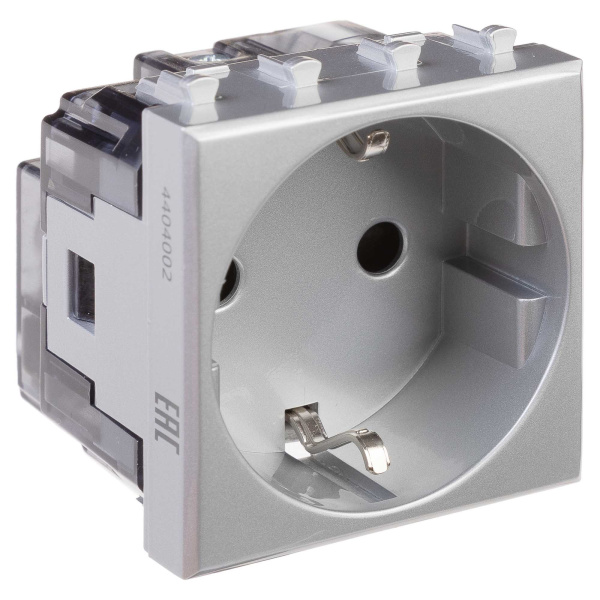 Розетка модульная, 2P+E, с з/ш, "Avanti", "Закаленная сталь", 2 модуля DKC