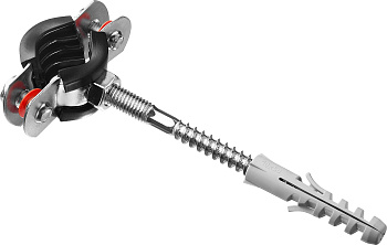 Хомут трубный с гайкой, оцинкованный, в комплекте с сантехнической шпилькой и дюбелем, 3/8", 1шт, ЗУБР