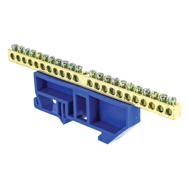 Шина "0" N (6х9мм) 22 отверстия латунь синий изолятор на DIN-рейку PROxima EKF