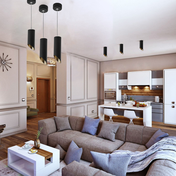 Светильник потолочный Feron ML1818 на подвесе MR16 35W 230V, черный, золото 55*125