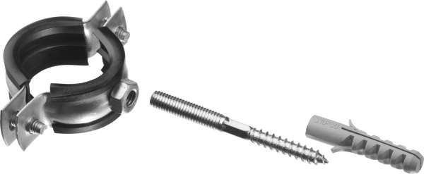 Хомут трубный с гайкой, оцинкованный, в комплекте с сантехнической шпилькой и дюбелем, 1", 1шт, ЗУБР