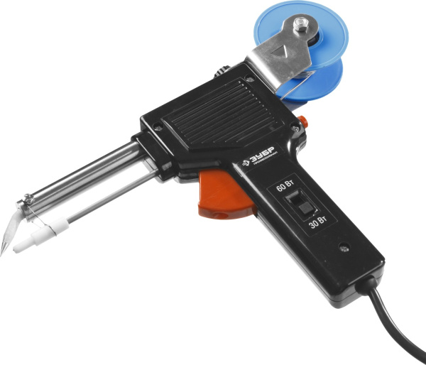 Паяльник "Профессионал" с подачей припоя, 2 мощности (30Вт/60Вт), диаметр проволоки припоя от 1 до 3мм ЗУБР