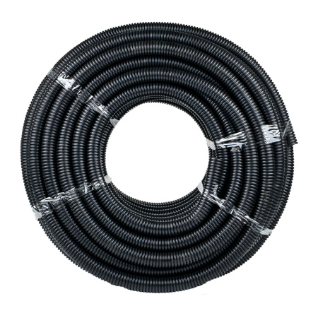 Труба гофр, негорючая безгалогеновая FRHF с протяжкой d32 мм (50 м) черная EKF-Plast