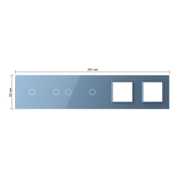 Панель для 3-х сенсорных выключателей и 2-х розеток, 4 клавиши (1+2+1), цвет синий, стекло Livolo