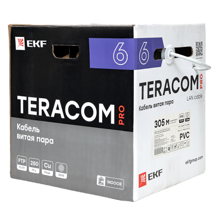 Кабель витая пара TERACOM PRO CAT,6 F/UTP 4 пары solid 23AWG оболочка PVC цвет серый (упак, 305м) EKF