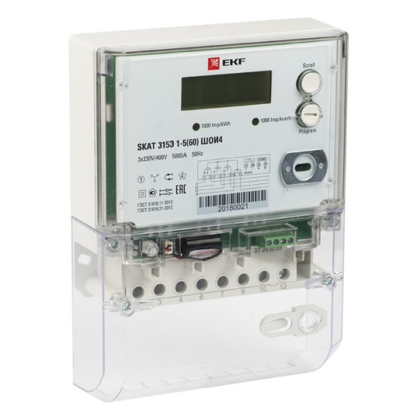 Счётчик электрической энергии трехфазный многотарифный SKAT 315E/1-5(60) SIRP PROxima EKF