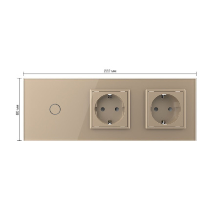 Сенсорный выключатель комбинированный на 1 линию 2 розетки 3 модуля Золотой Livolo