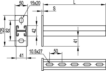 Консоль двойная, 41х21 мм, осн.500 мм, горячеоцинкованная DKC