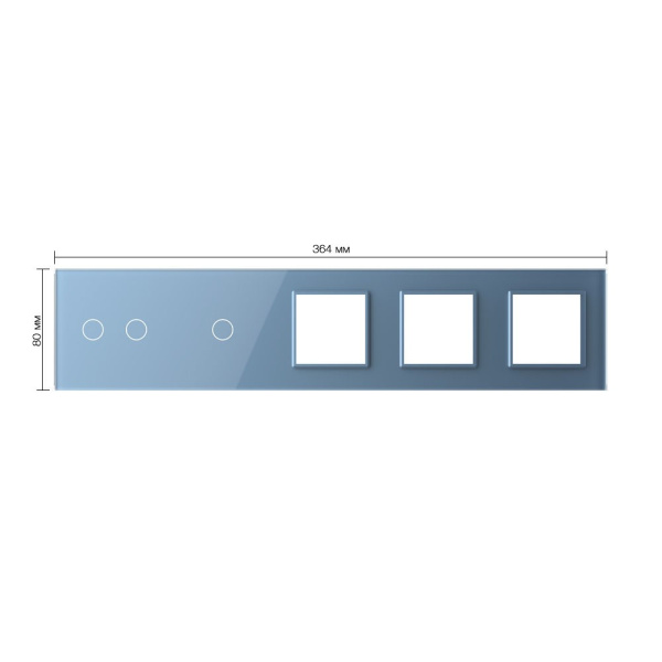 Панель для 2-х сенсорных выключателей и 3-х розеток, 3 клавиши (2+1), цвет синий, стекло Livolo