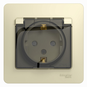 GLOSSA  Розетка СУ с зазем. со шторками с крышкой,в сборе 16А бежевый IP44 Schneider Electric