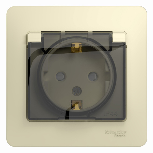 GLOSSA  Розетка СУ с зазем. со шторками с крышкой,в сборе 16А бежевый IP44 Schneider Electric