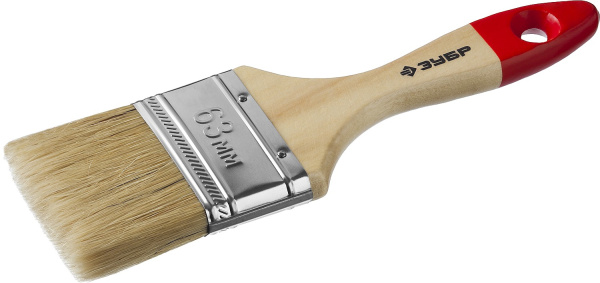 Кисть плоская "УНИВЕРСАЛ-МАСТЕР", натуральная щетина, деревянная ручка, 63мм ЗУБР