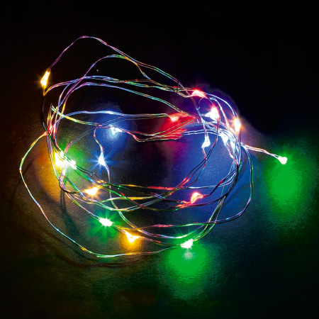 Св/д гирлянда Feron CL570 лин., мультиколор, 2м + 0.5м, с питанием от батареек, прозр.шнур
