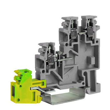 Клеммный зажим. Трехуровневый для подключения датчиков. С заземлением на нижнем уровне. Тип TLE.2/GR. Серый. 2,5 кв.мм. DKC