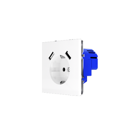 Розетка встраиваемая Voltum S70 с заземлением и защитными шторками, 16А, с USB, A+A, (белый глянцевый)