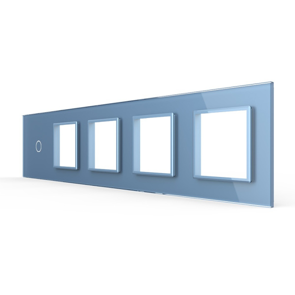 Панель для сенсорного выключателя и 4-х розеток, 1 клавиша, цвет синий, стекло Livolo