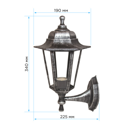 11-99 НБУ 06-60-001 ЛЕДА1 СЕР Светильник-фонарь настенный серебряный 6-гранный прозрачное стекло Apeyron