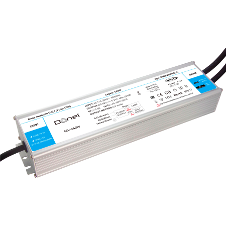 Donel, 250Вт,DC48В,5.2А, IP67, 260*73*45мм,блок питания DALI,с функцией Push-Dim, PFC >0.95, PWM=16KHZ серия:DN8HF