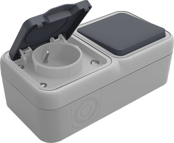 Donel W55 двойной блок накл. Роз.с защ.крышк.,+Переключатель 1-кл., серый, IP55, серия (тип) DIP55