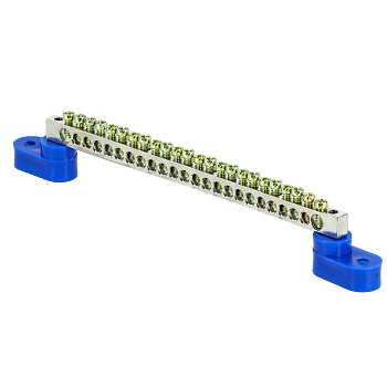 Шина "0" N (6x9мм) 24 отв, цинк 2 синих угловых изолятора PROxima EKF