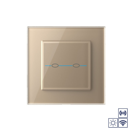 Сенсорный импульсный радиоуправляемый выключатель Quadro сухой контакт 2 клавиши Золотой Livolo