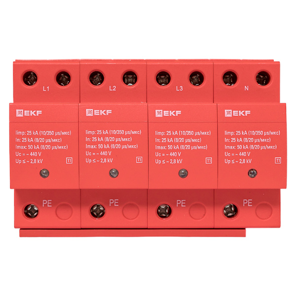 Устройство защиты от импульсных перенапряжений Класс 1 Iimp 25kA (10/350μs) 4P EKF