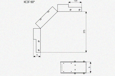 Лоток замковый глухой КСЗГ 200х50-90 УХЛ1 для поворота трассы вниз на 90, оцинкованный лист, S1,5