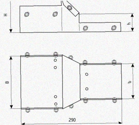 Лоток переходной замковый ЛПЗ 100х65-50х50 УХЛ1, оцинкованный лист, S1,5