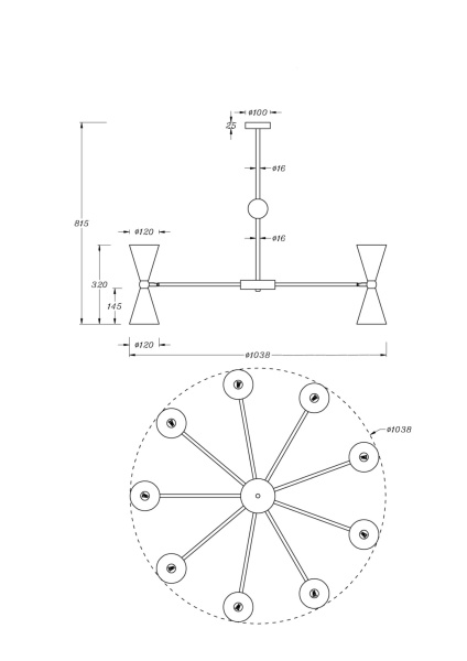 Подвесной светильник 18*E14 40Вт Черный с Золотом IP20 Vesper MOD108PL-18GB Maytoni