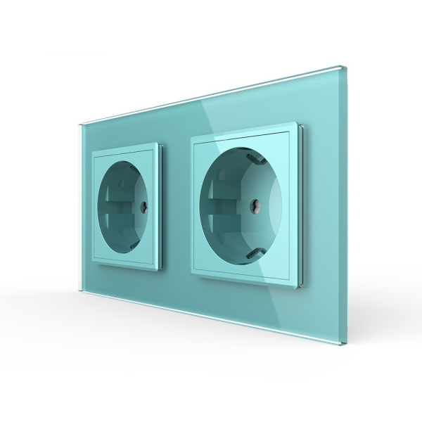 Розетка электрическая 16А 2 поста, цвет зеленый Livolo