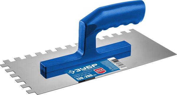 Профи 130х280 мм, 10х10 мм, гладилка штукатурная зубчатая нержавеющая с пластиковой ручкой. Серия Профессионал. ЗУБР
