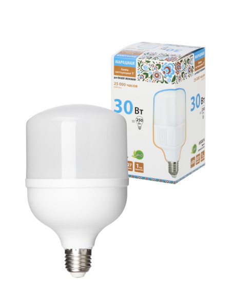 Лампа светодиодная T-30 Вт-230 В-6500 К–E27 (99x168 мм) Народная TDM