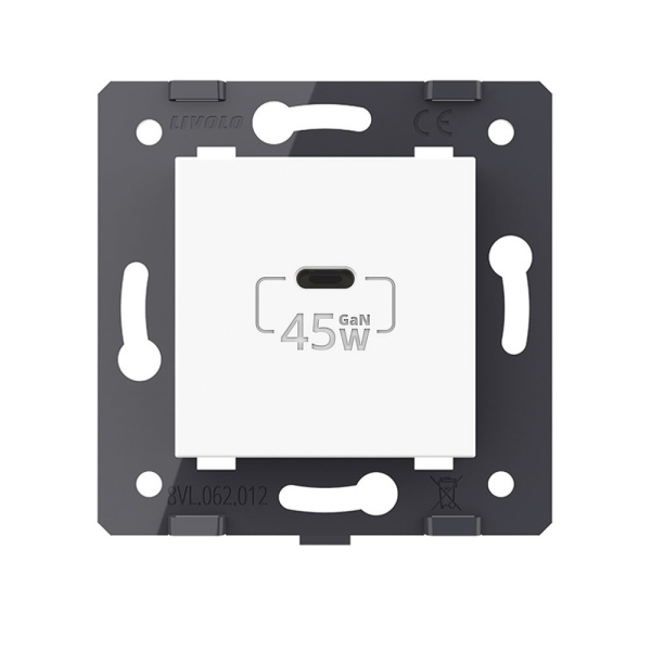 Розетка USB type C с блоком питания 45W, цвет белый (механизм) Livolo