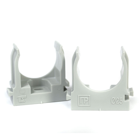 Крепеж-клипса для труб для прямого монтажа серая в гофроящике d25 мм (900шт/кор) Промрукав