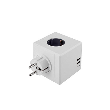 Разветвитель Cube Original Lite 3 Euro 16А, 3 USB 2A+C с блоком 5В/3.1А RocketSocket, цвет белый-серый