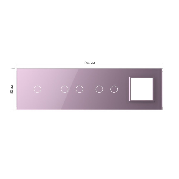 Панель для 3-х сенсорных выключателей и розетки, 5 клавиш (1+2+2), цвет розовый, стекло Livolo